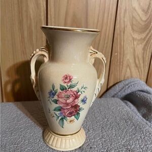 Floral Cream Vase with Gold Accents